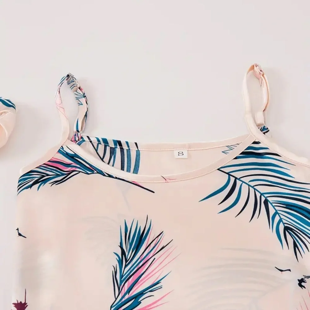 Tropical Print Pajama Set Cami Long and Short Pants Eye Mask 7 Pieces Gift Set